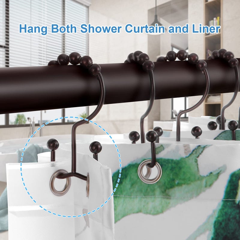 TENOVEL Shower Curtain Hooks Rings, TENOVEL Double Sided Shower Hooks Rust Proof for Bathroom Shower Rods Curtain, Durable Stainless Steel Bathroom Shower Curtain Hangers, Bronze, Set of 12 - Image 2